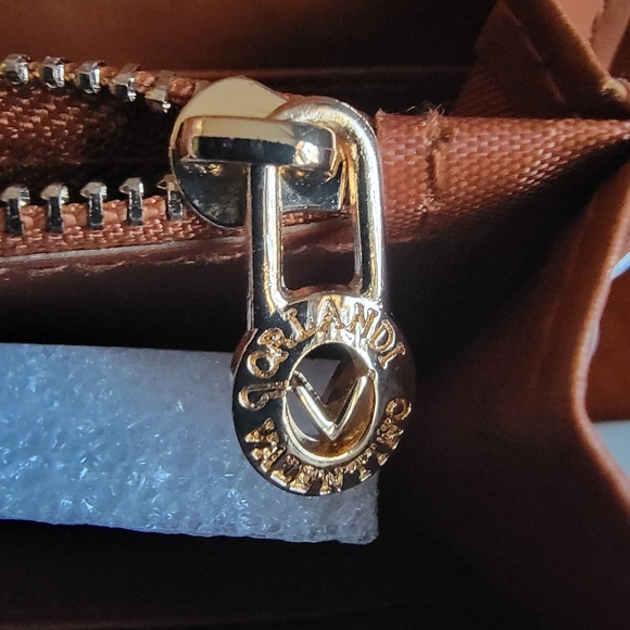 NWT Valentino Orlandi Brown Gold Vegan Leather Crossbody Bag Purse - Picture 12 of 15